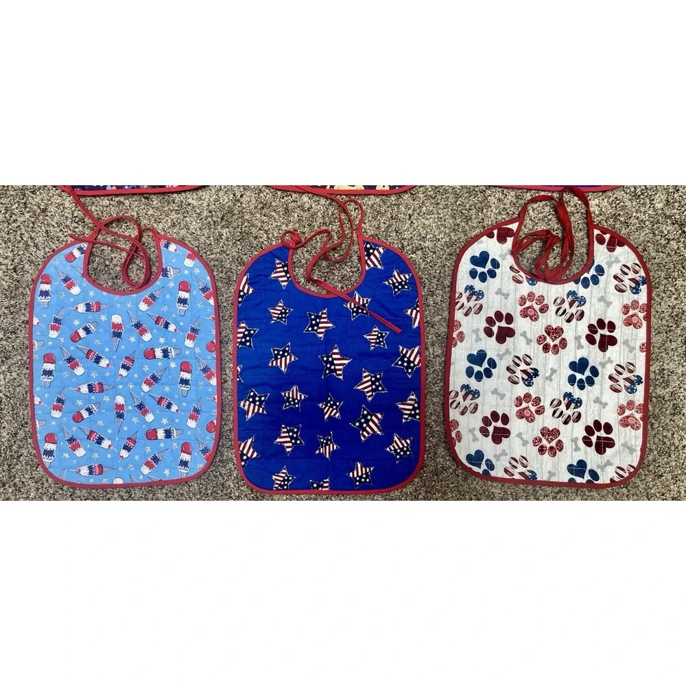 Lot Of 6 Quilted‎ Handmade July 4th Baby Bibs Large Size 12